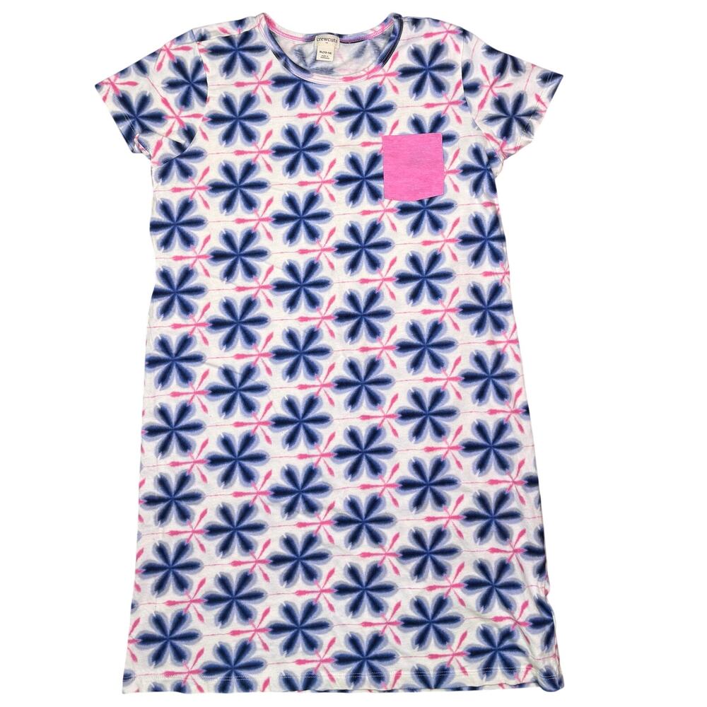 Crewcuts Girls Dress XL 12 14 Blue Pink Floral Geometric T-Shirt Dress EUC